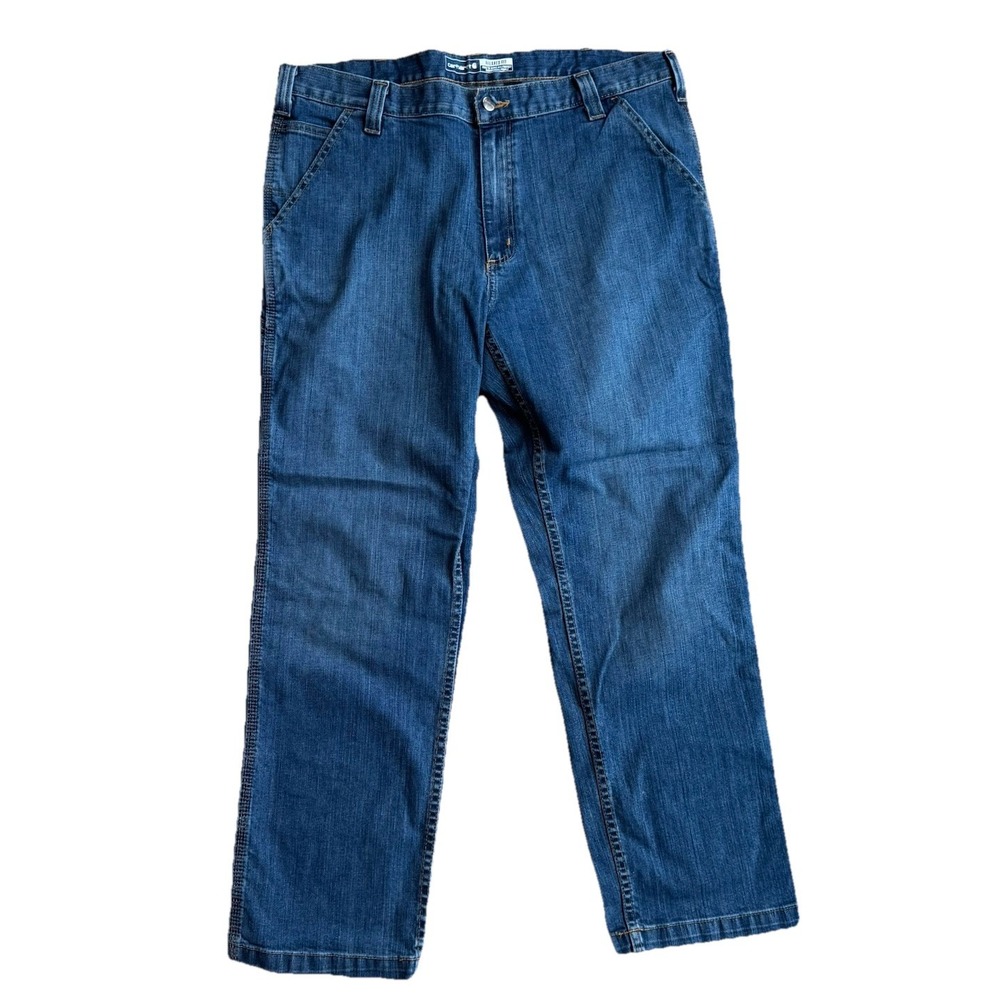 Carhartt Mens Blue Denim Multipocket Work Utility Jeans Relaxed Fit 38/30